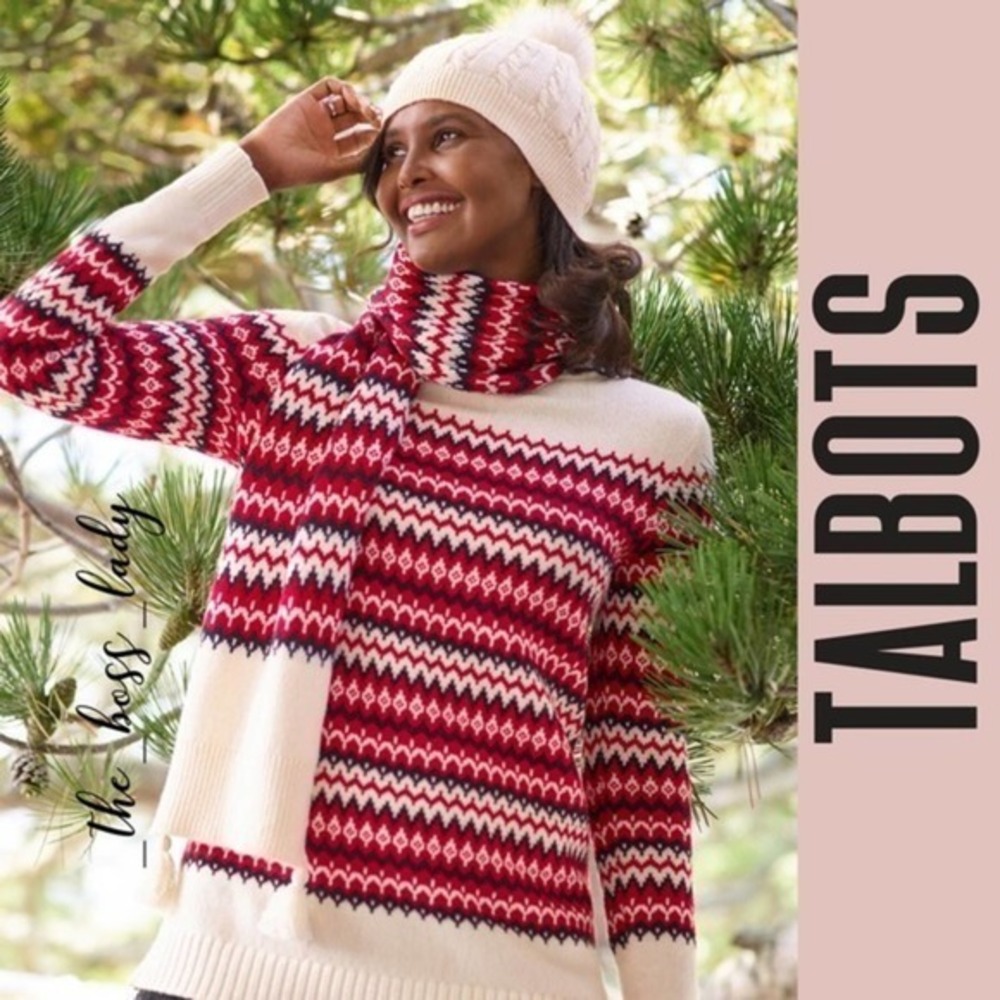 NWT TALBOTS chalet fair isle sweater wool thermolite Petite Christmas holiday